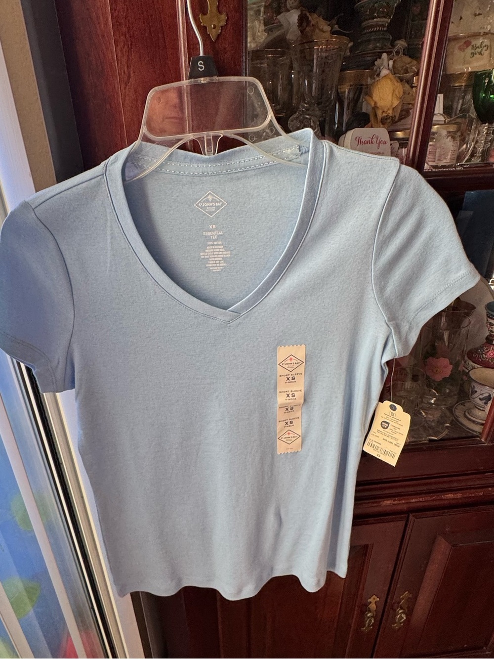St. John's Bay Women's Light Blue V-Neck Short Sleeve Tee